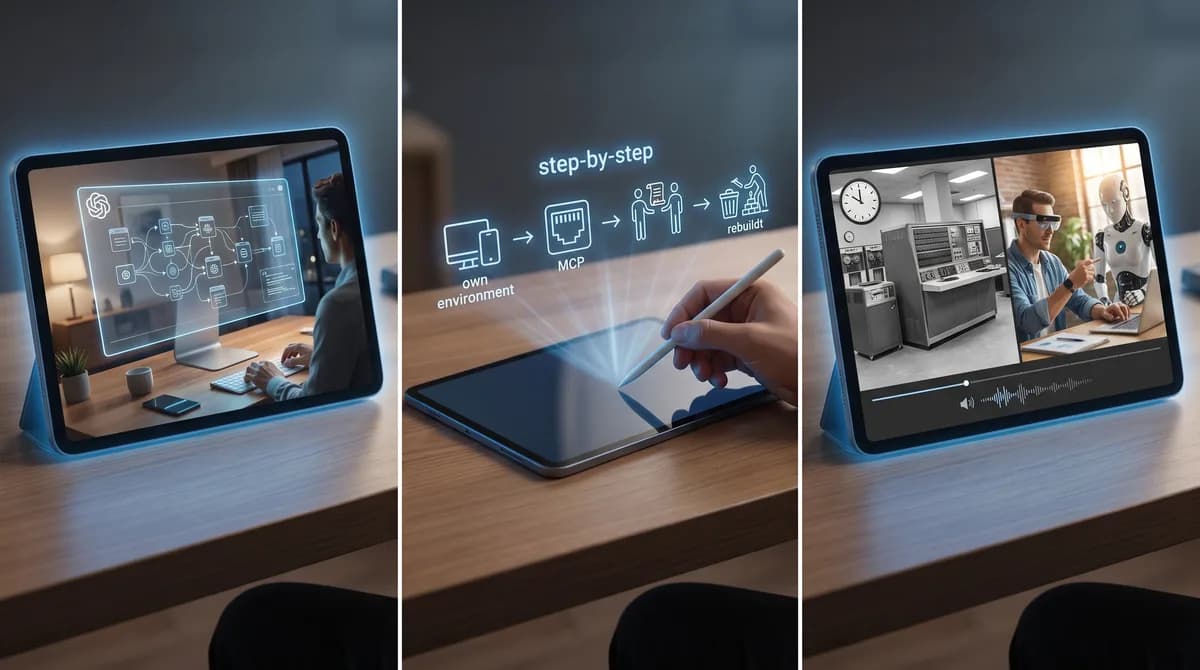 Interface digital com elementos de IA e automação, mostrando um processo de aprendizado interativo com um tutor virtual.