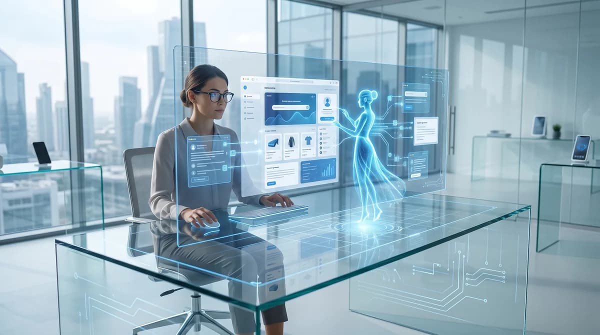 Agente de IA interagindo diretamente com um site Next.js através de funções tipadas WebMCP, ilustrando a automação avançada.