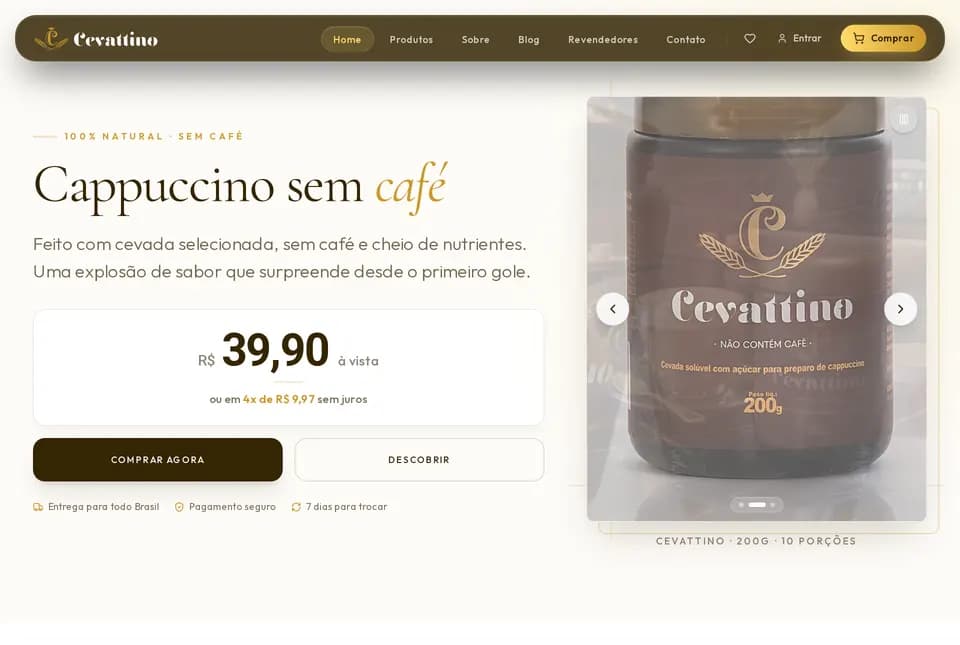 Site de Cevattino aberto no navegador