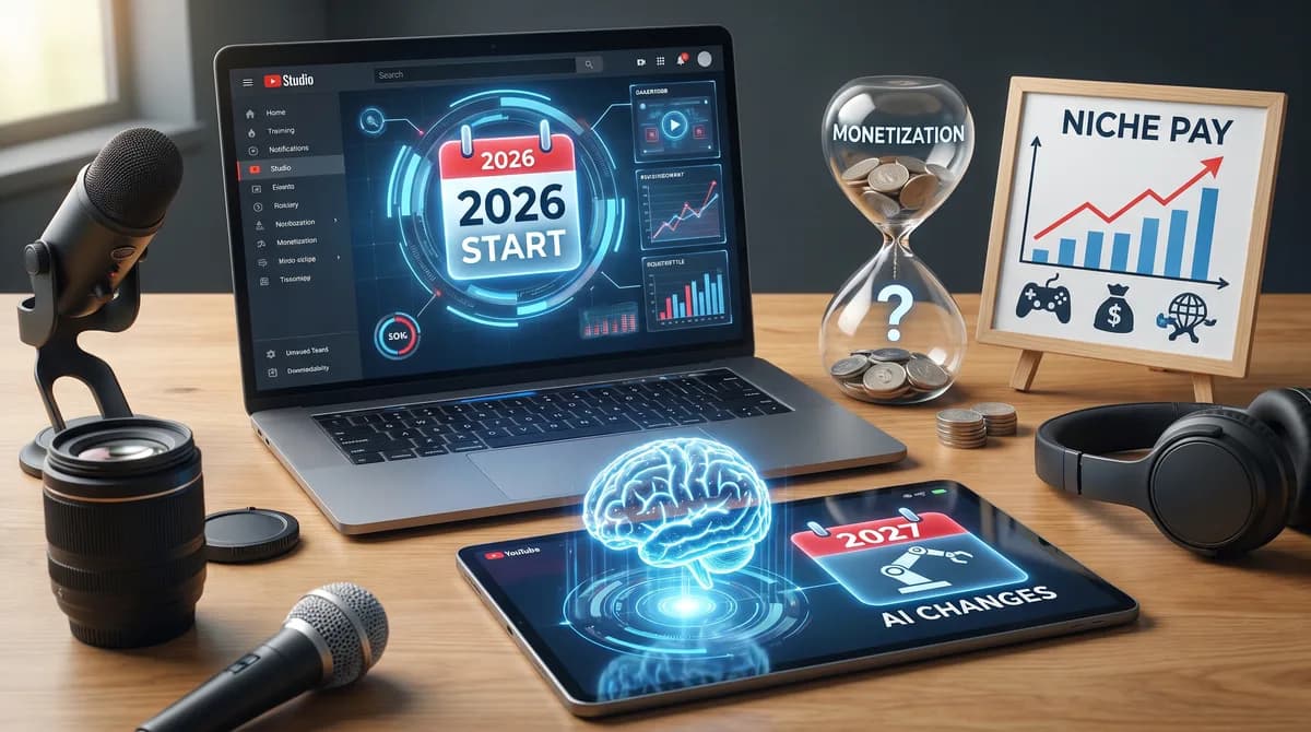 Começar no YouTube em 2026: Quanto Tempo Até Monetizar, Qual Nicho Paga Mais e o Que a IA Muda em 2027