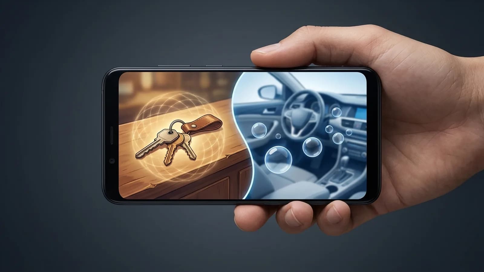 Smartphone com ícones de novas funções Android e inteligência artificial, destacando o Gemini e opções de ativação.