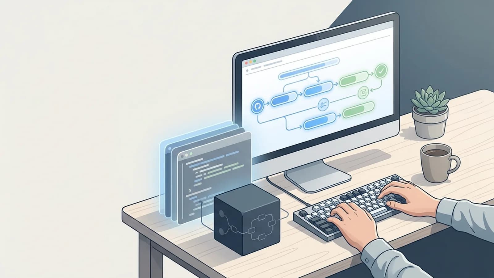 Diagrama ou ilustração da stack solo otimizada para desenvolvedores, mostrando Next.js, PostgreSQL e Coolify para eficiência.