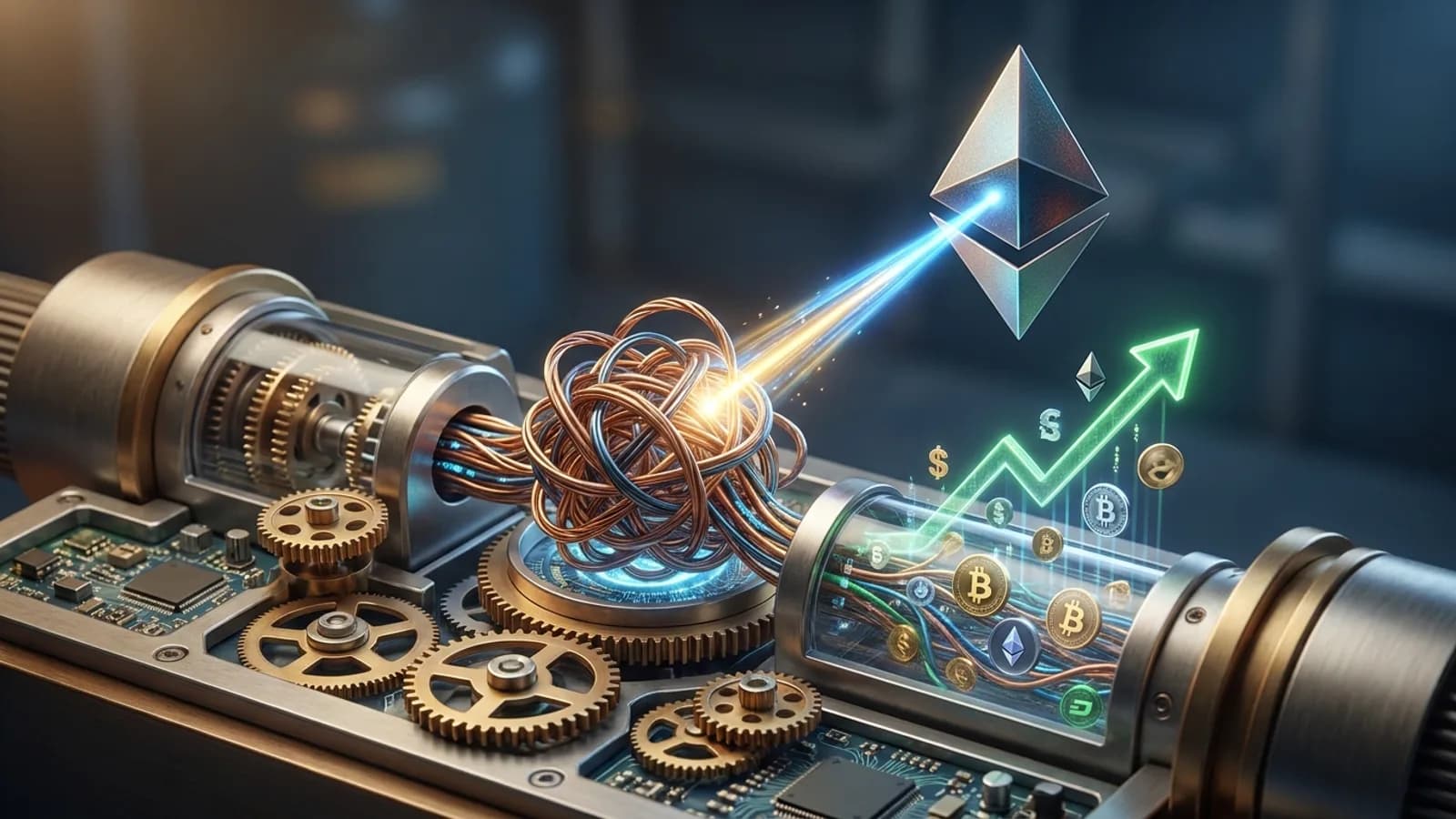 Gráficos financeiros com ícones de inteligência artificial e dinheiro, simbolizando lucro e estratégias de IA em 2026.
