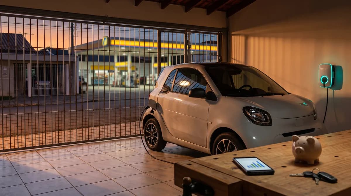 Comparativo de custos entre carro elétrico e a combustão, mostrando economia por km, tempo de retorno do investimento e IPVA por estado.