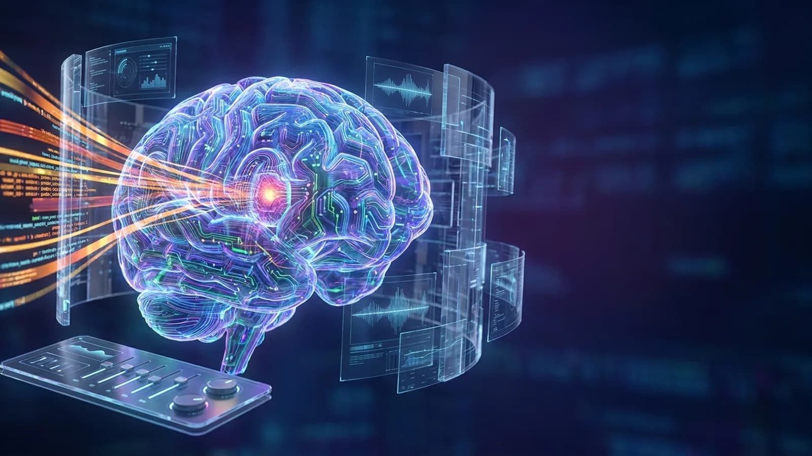 Interface digital com ícones de IA, código, voz e dados, representando as atualizações GPT-5.5 da OpenAI e seu impacto em desenvolvimento.