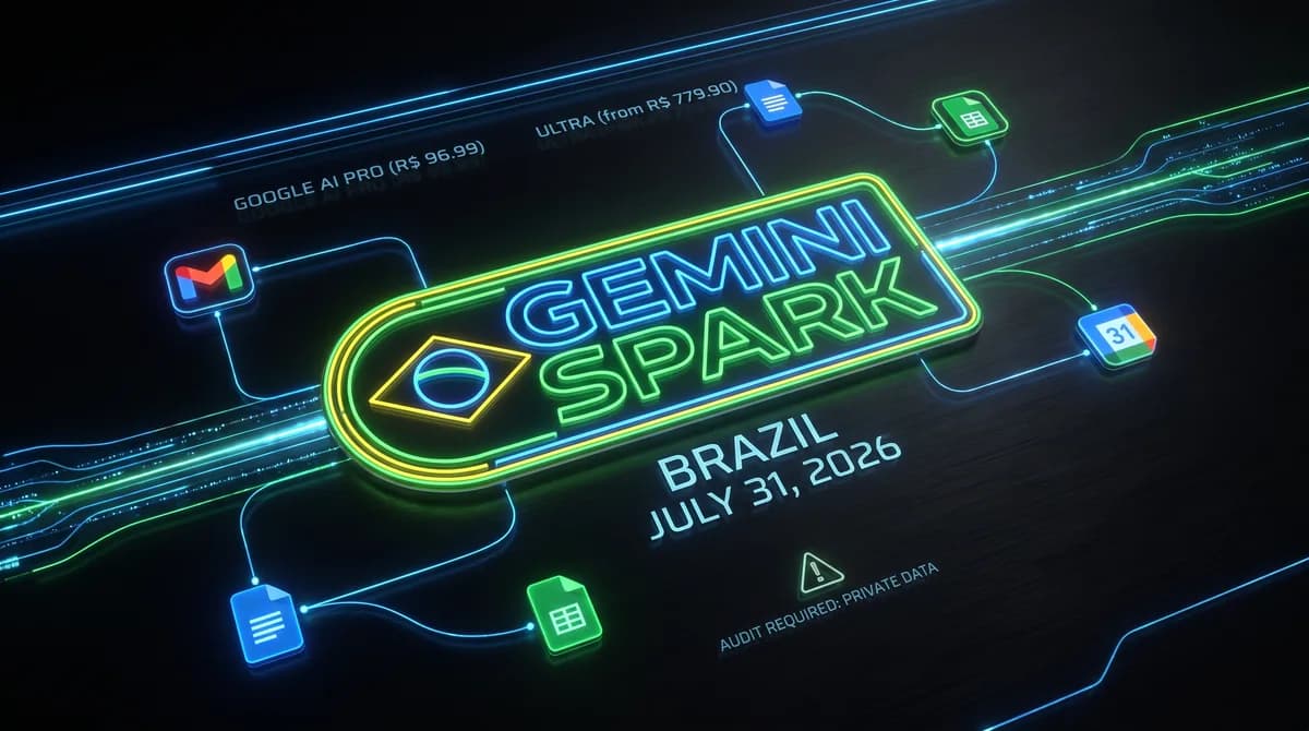 Agente de IA Gemini Spark do Google trabalhando proativamente em segundo plano com integração ao Workspace, abordando segurança.