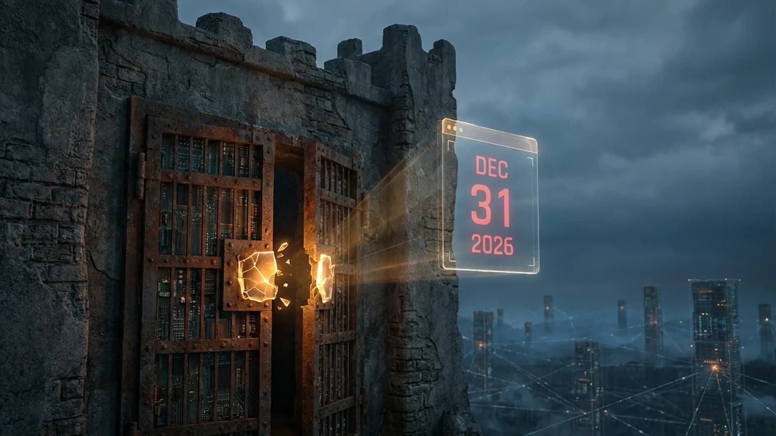 Calendário com data de 31 de dezembro de 2026 destacada, simbolizando o fim do suporte para PHP 8.2 e vulnerabilidade de segurança para sites WordPress.
