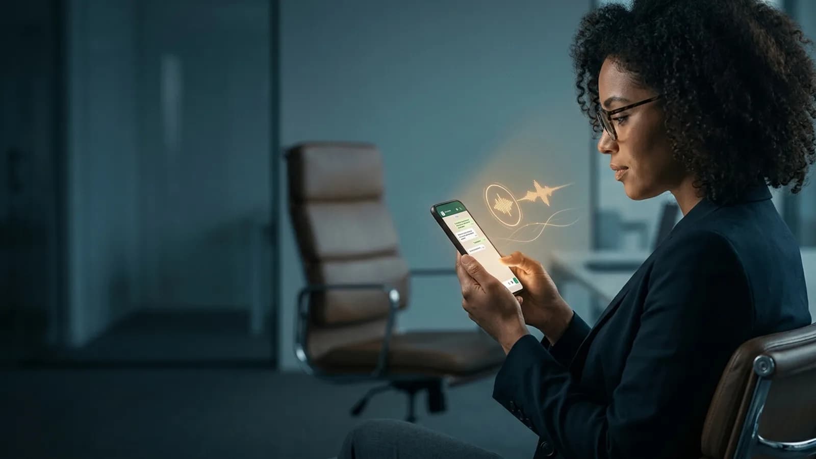 Inteligência Artificial realizando entrevista de emprego por áudio no WhatsApp com candidato, ilustrando a automação do recrutamento.