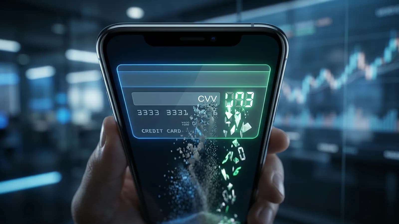 Usuário consultando o CVV dinâmico do cartão virtual no aplicativo do Mercado Pago em um smartphone, com foco na segurança online.