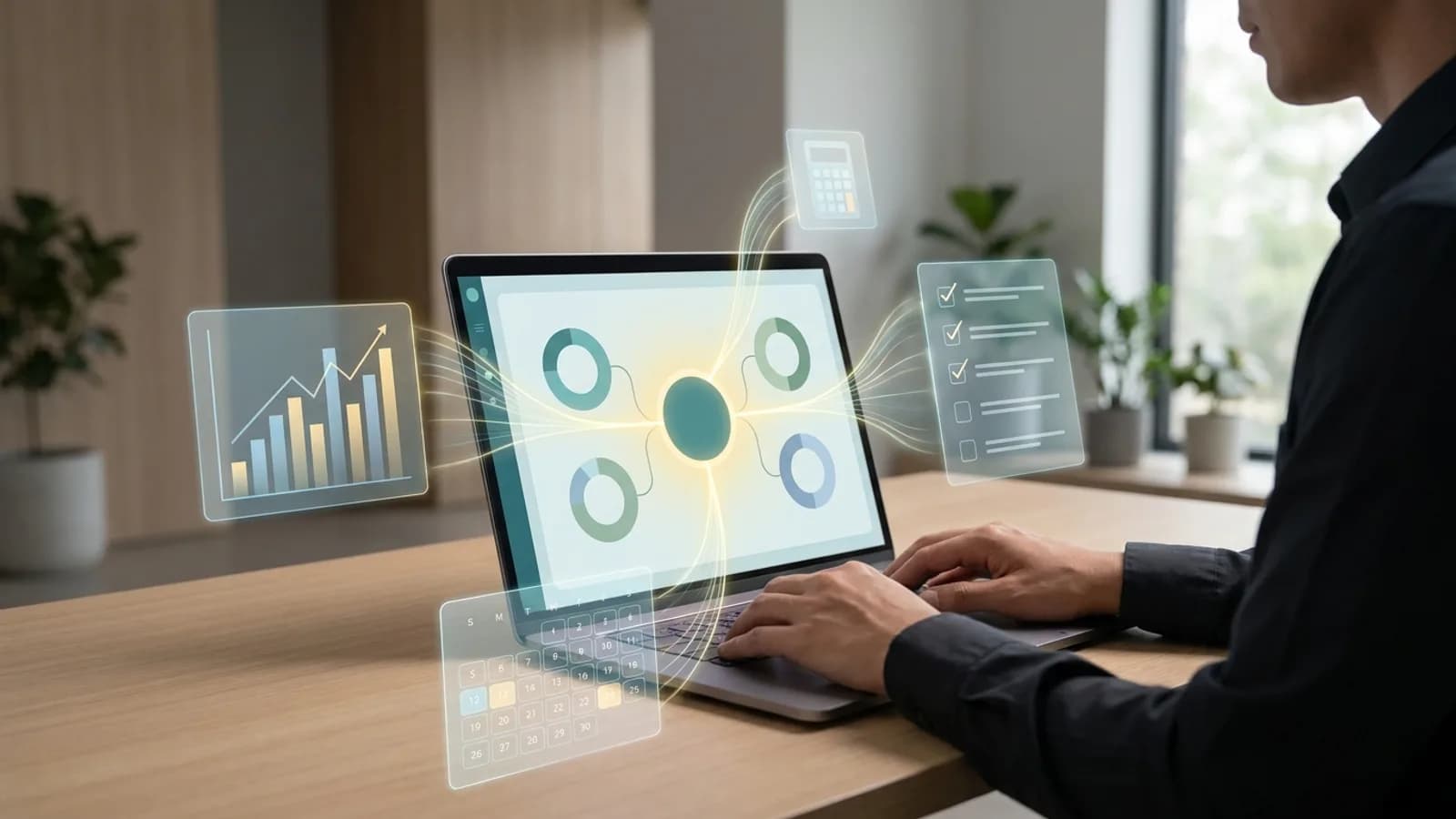 Interface digital do golber.net exibindo aplicativos de finanças, lista, escala, calculadoras e o Quadro, simbolizando múltiplos benefícios.