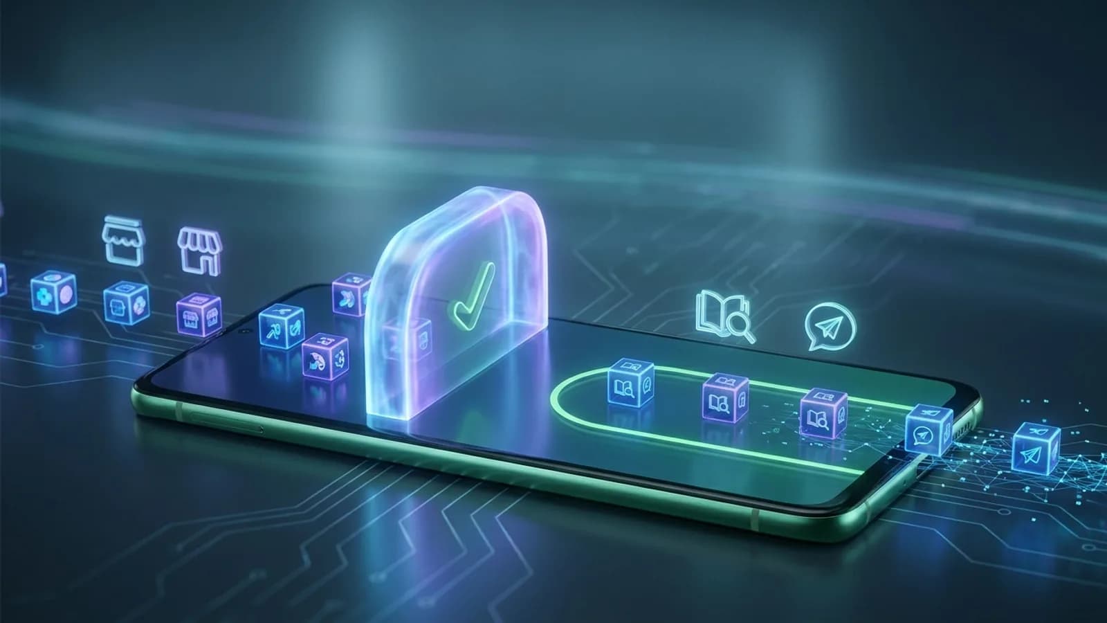 Smartphone Android exibindo selo de verificação em um aplicativo, simbolizando as novas regras de instalação no Brasil.