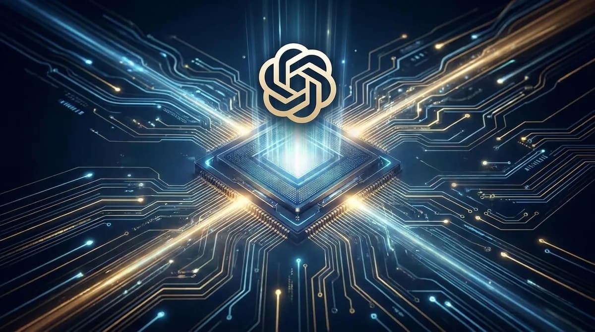 Representação visual de um chip de computador avançado, possivelmente um wafer, com circuitos complexos e luzes brilhantes, simbolizando velocidade e processame